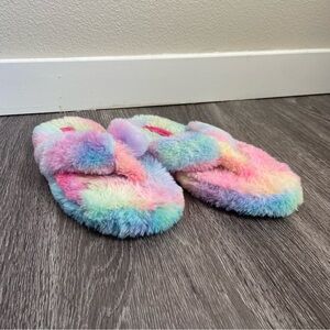 Betsey Johnson Pastel Purple Pink Tie Dye Rainbow Thong Slippers Size 9-10